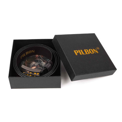 PILBON G314 leather belt in a stylish box, showcasing its premium quality and unisex design.