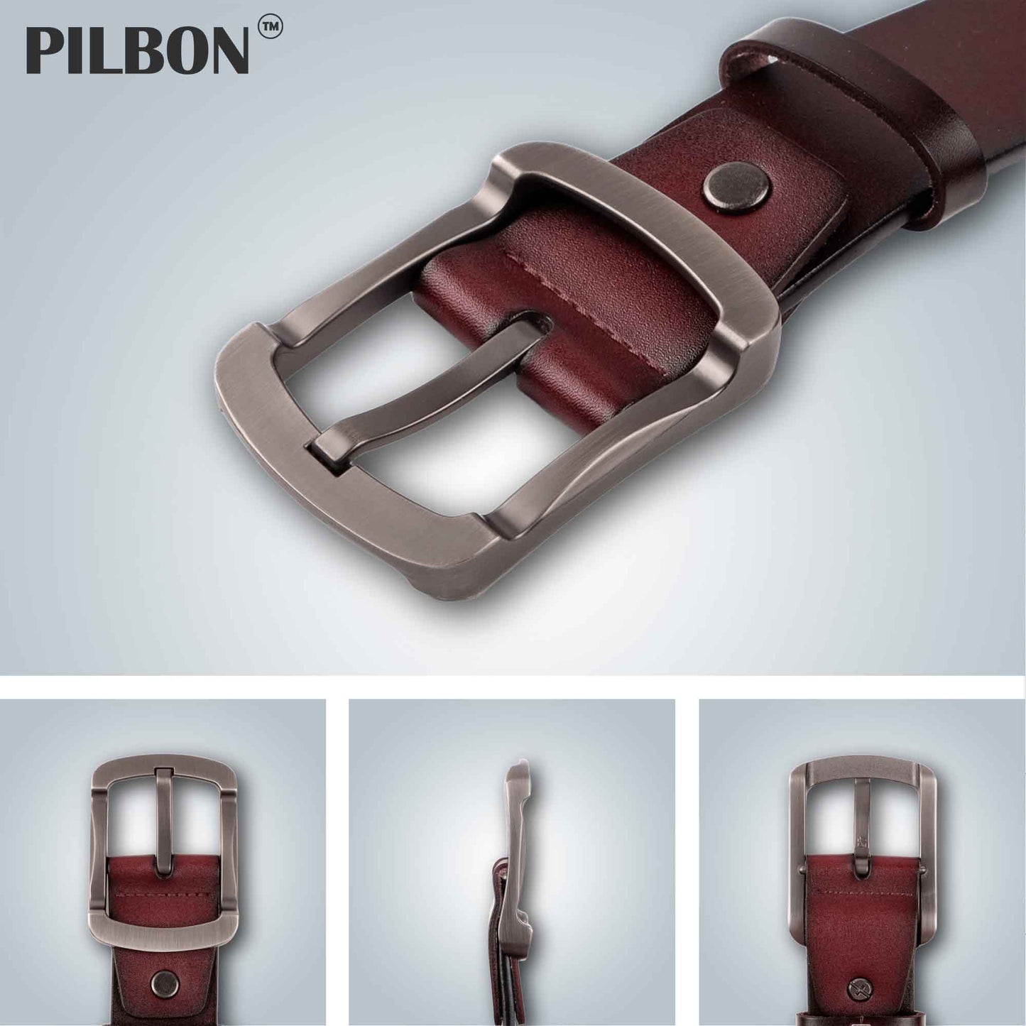 Brown leather belt PILBON G319 featuring a stainless alloy buckle and stylish design, perfect for everyday wear.